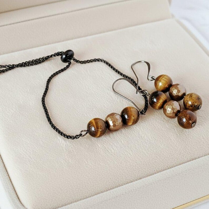 Golden Tiger's Eye Bracelet/Earring Set - - LadybugfeetDesigns -