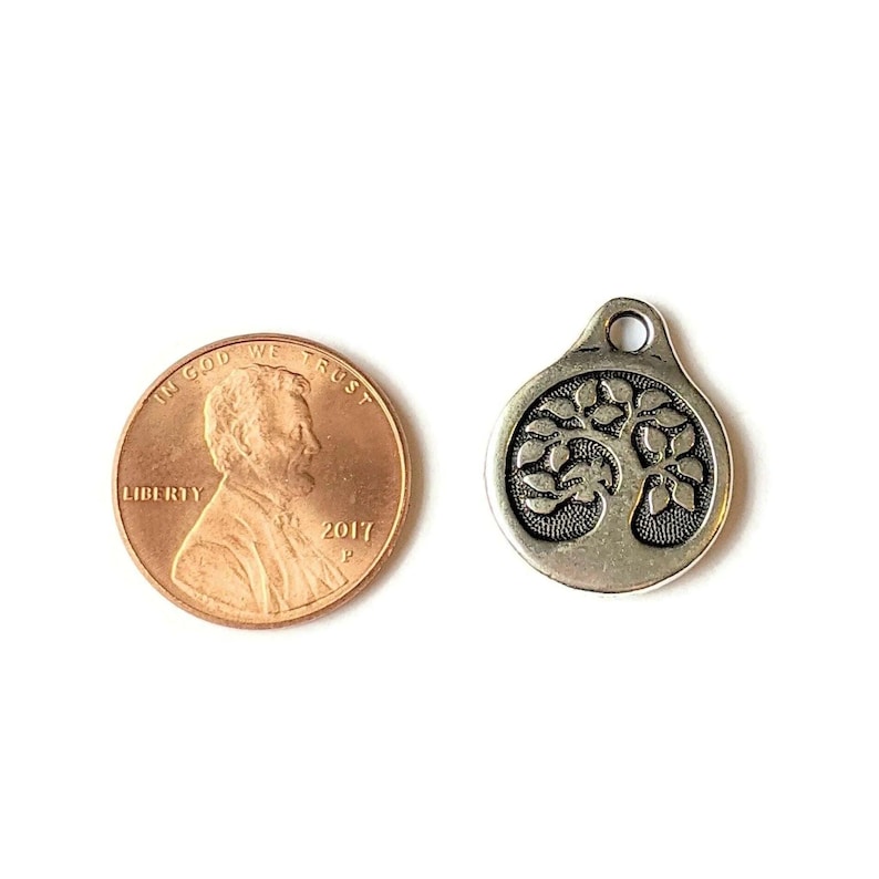 Silver Tree of Life Disc Charm II - - LadybugfeetDesigns -