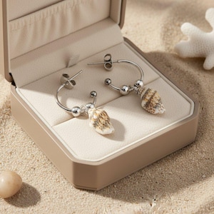 Genuine Conch Shell Hoop Earrings, Silver - 16mm - - LadybugfeetDesigns -