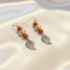 Pretty Leaf Beaded Hook Earrings, Silver - - LadybugfeetDesigns -