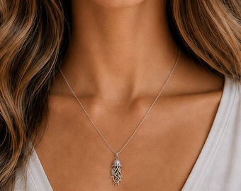 Jellyfish Pendant charm necklace, Sterling Silver - 22 inch