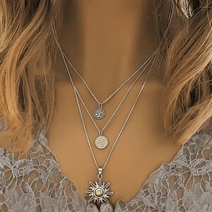 Energy, Power, Positivity Layered Necklace Set, Silver - - LadybugfeetDesigns -