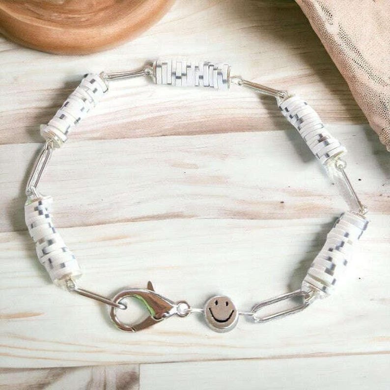Salt & Pepper Smiley Stainless Steel Paperclip Chain Bracelet - - LadybugfeetDesigns -