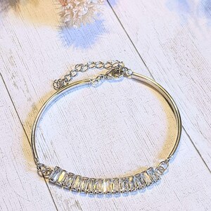 Silver CZ Baguette Bangle Bracelet, Large - - LadybugfeetDesigns -