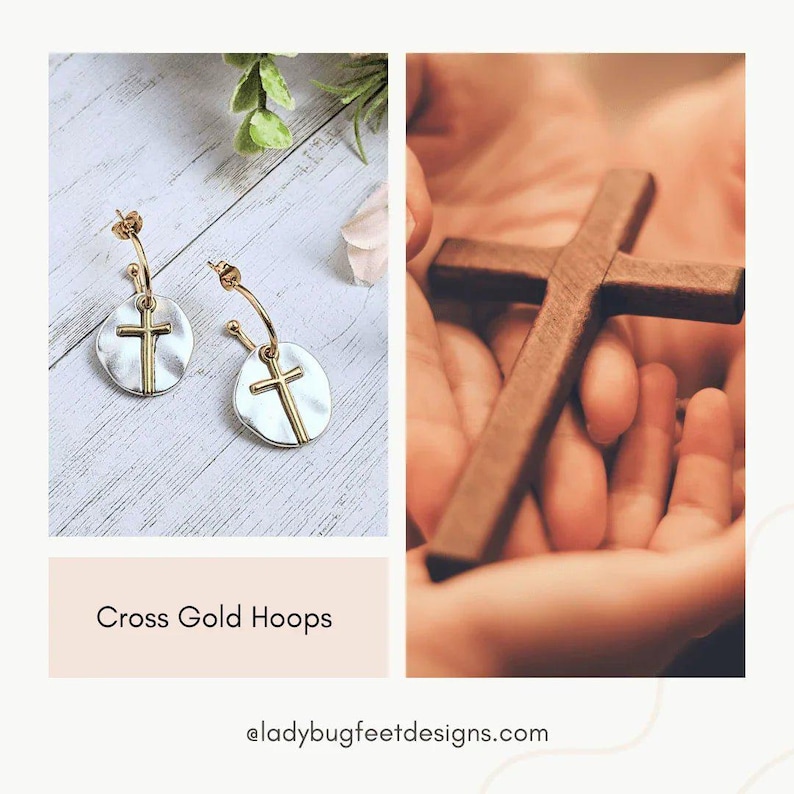 Cross Two-Tone Dangle Earrings - - LadybugfeetDesigns -