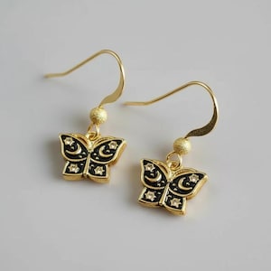 Celestial Butterfly Gold dangle earrings - - LadybugfeetDesigns -