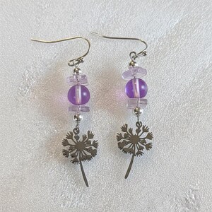 Dandelion Amethyst/Purple Mermaid Glass Beaded Hook Earrings - - LadybugfeetDesigns -