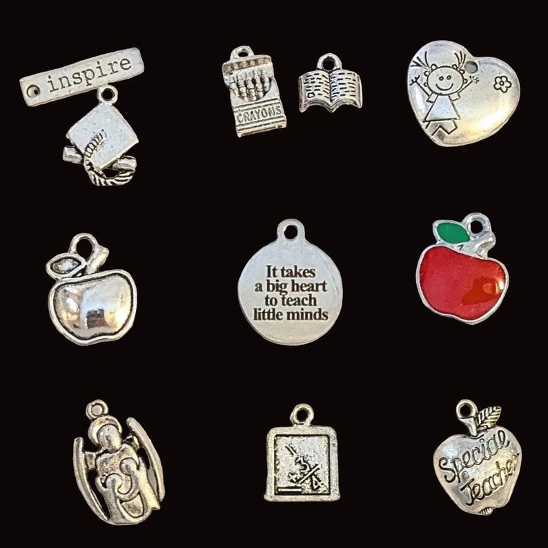 Teacher Charm Box - 11 pc., Silver - - LadybugfeetDesigns -
