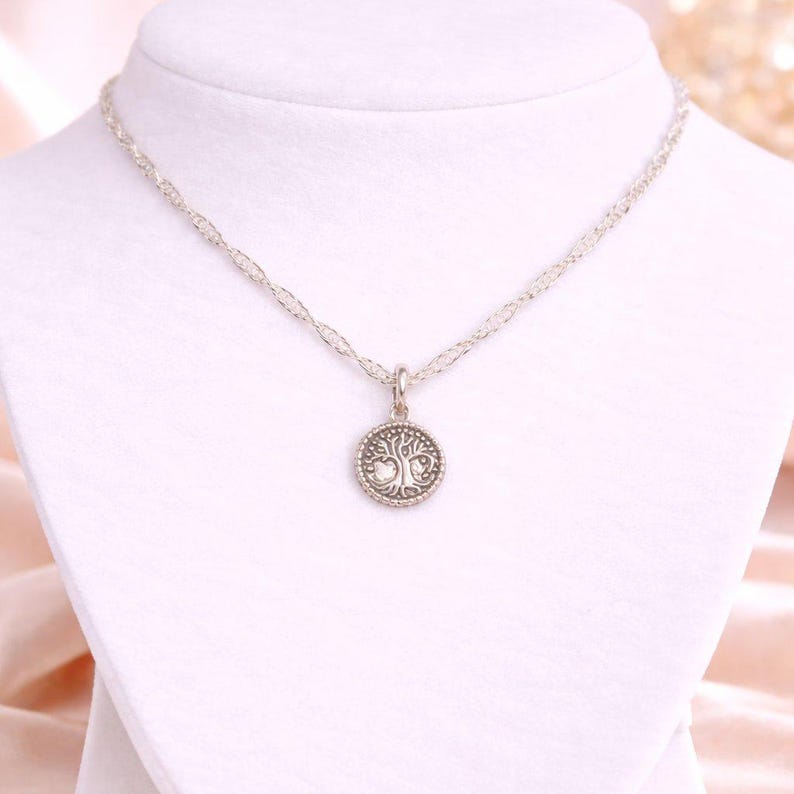 Tree of Life Coin Necklace, Silver - 20 inch - - LadybugfeetDesigns -