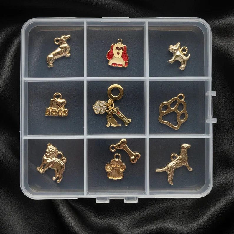 I love Dogs Charm Box - 10 pc., Gold - - LadybugfeetDesigns -