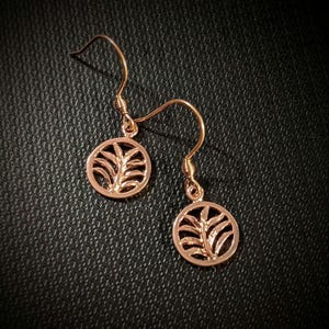 Palm Leaf Rose Gold dangle earrings - - LadybugfeetDesigns -