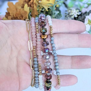 Pink Champagne Crystal Beaded Endless wrap bracelet - - LadybugfeetDesigns -