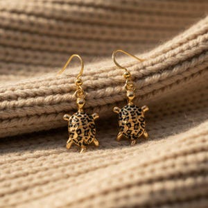 Leopard Skin Turtle Earrings, Gold - - LadybugfeetDesigns -
