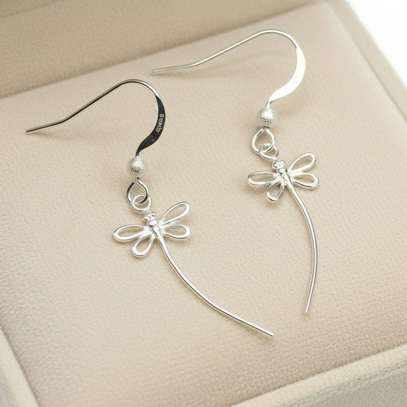 Flight of the Dragonfly dangle earrings - Gold / Sterling Silver - - LadybugfeetDesigns -
