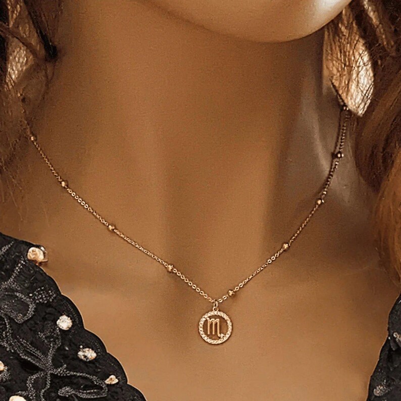 CZ Zodiac Symbol Necklace, Gold - 18 inch - - LadybugfeetDesigns -