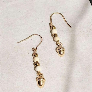 Gold Acorn Stainless Steel gold hook earrings - - LadybugfeetDesigns -