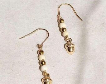Acorn Stainless Steel gold hook earrings, Gold