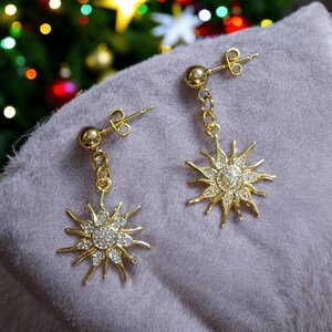 Fiery Sun Charm Drop Stud Earrings-Gold - - LadybugfeetDesigns -