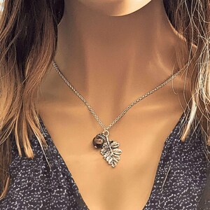 Acorn Oak Leaf Necklace, Silver - - LadybugfeetDesigns -