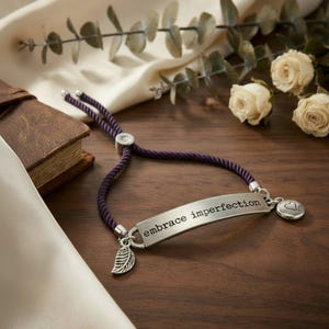 Embrace Imperfection Inspirational Quote Twisted Rope Bolo Bracelet - - LadybugfeetDesigns -