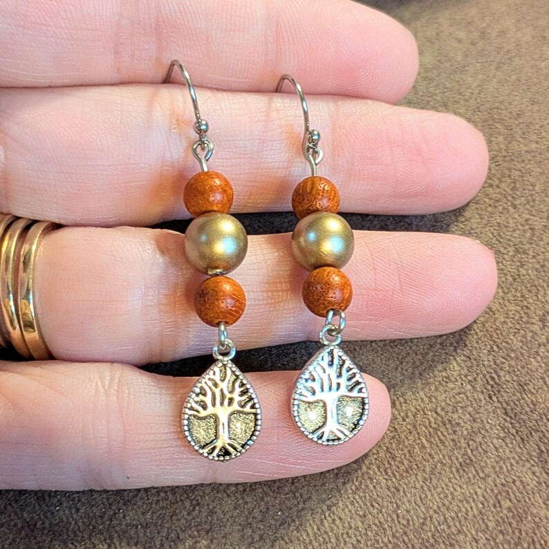 Teardrop Tree of Life Hook Earrings, Silver - - LadybugfeetDesigns -