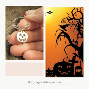 Jack O' Lantern Expandable Charm Ring - - LadybugfeetDesigns -