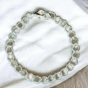 Bright Silver Textured Oval Link Charm Bracelet Base - D.i.y. - Build Your Charm Bracelet! - - LadybugfeetDesigns -