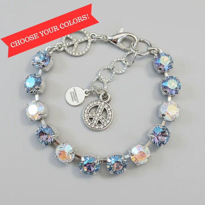 Peace Sign Faceted Crystal Bracelet - - LadybugfeetDesigns -