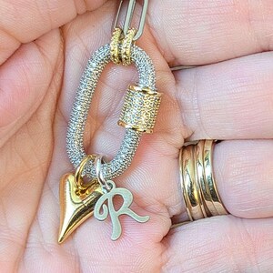 Silver Initial Heart Carabiner Necklace - 20 inch - - LadybugfeetDesigns -