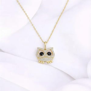 CZ Owl necklace, Gold - 20 inch - - LadybugfeetDesigns -