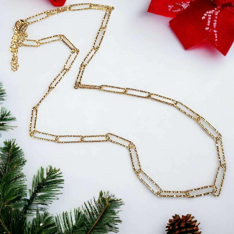 Diamond Cut Paperclip Chain necklace, Gold - 18- 24 inch - - LadybugfeetDesigns -