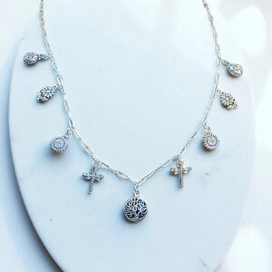 Nature Lover Multi Charm Link Necklace, .925 Sterling Silver - 20 inch - - LadybugfeetDesigns -