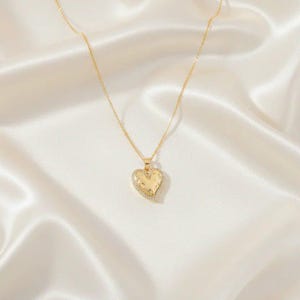 Textured Heart necklace, Gold - 20 inch - - LadybugfeetDesigns -