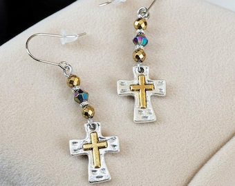 Two-Tone Cross Beaded Earrings