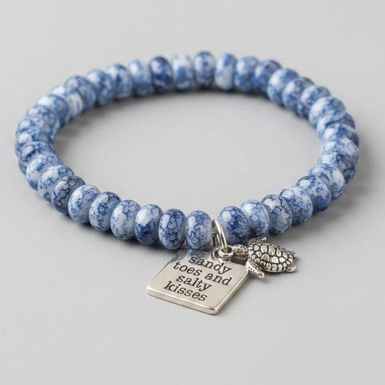 Sandy Toes and Salty Kisses Beaded Stretch Bracelet - - LadybugfeetDesigns -