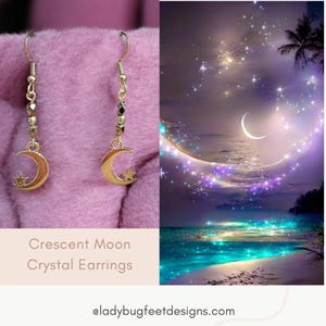 Crescent Moon Crystal Earrings - - LadybugfeetDesigns -