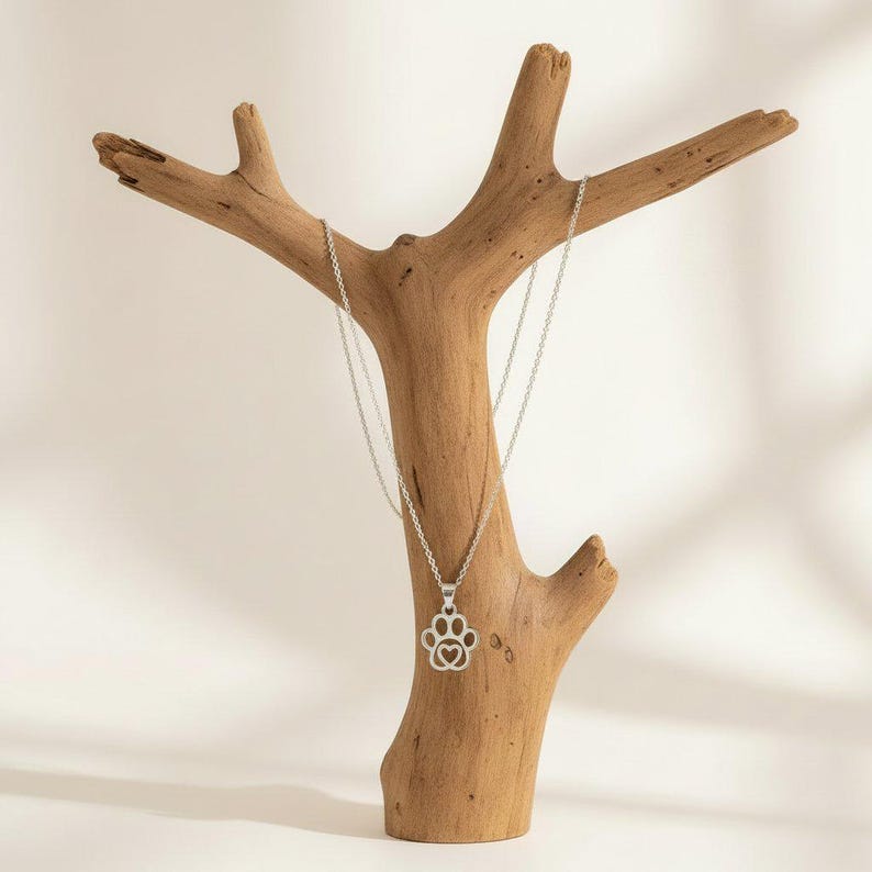 Dog Paw Necklace, 20 Inches - Silver - - LadybugfeetDesigns -