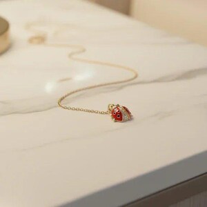 Ladybug necklace, Gold - 20 inch - - LadybugfeetDesigns -