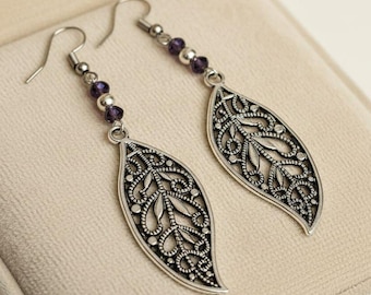 Fancy Leaf Purple Crystal Earrings