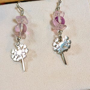 Dandelion Amethyst/Purple Mermaid Glass Beaded Hook Earrings - - LadybugfeetDesigns -
