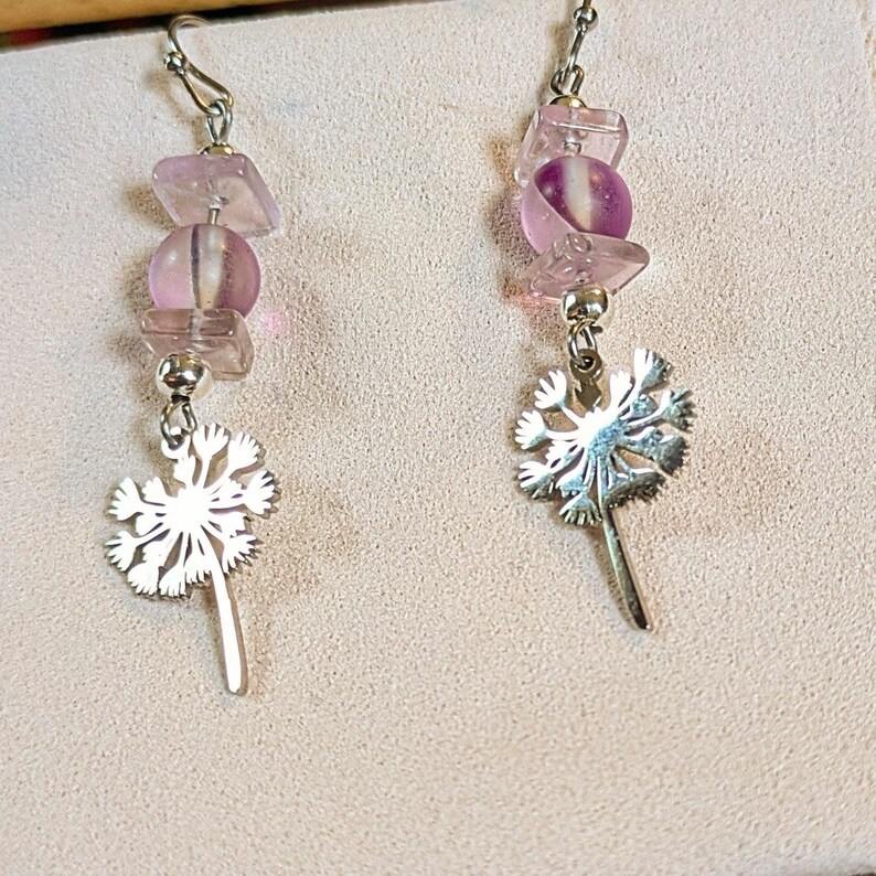 Dandelion Amethyst/Purple Mermaid Glass Beaded Hook Earrings - - LadybugfeetDesigns -