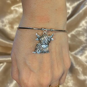 Scottish Highland Cow Euro Bangle Cuff, Silver - - LadybugfeetDesigns -