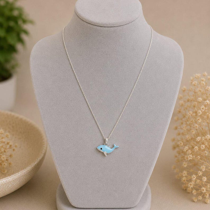 Blue Whale Necklace, 20 inches - Silver - - LadybugfeetDesigns -
