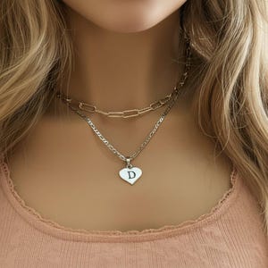 Two-Tone Paperclip & Initial Necklace Set - - LadybugfeetDesigns -