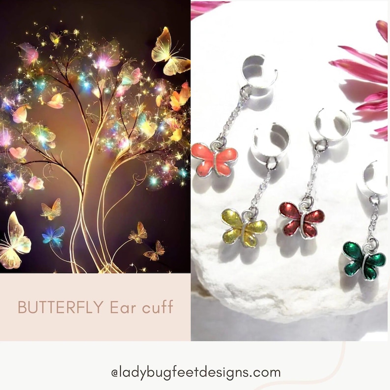 BUTTERFLY Ear cuff, silver - - LadybugfeetDesigns -