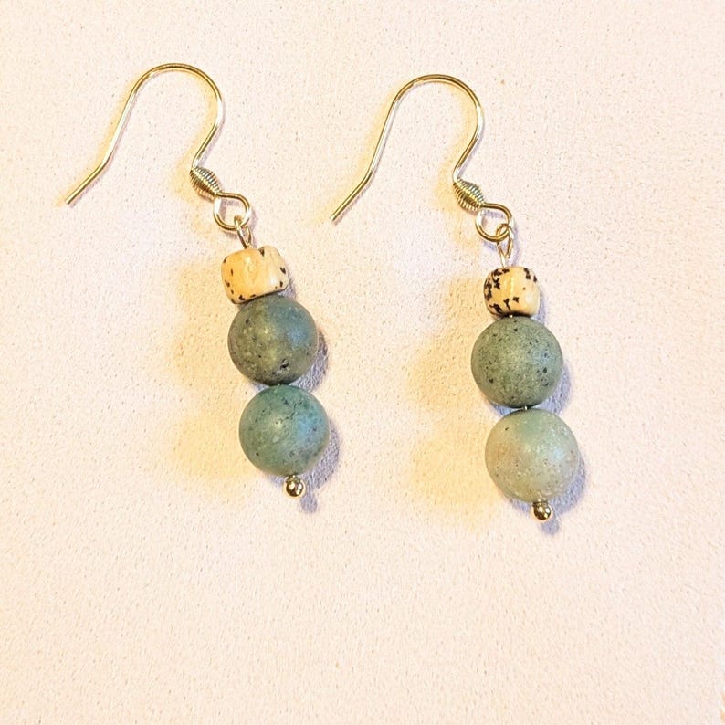Fancy Jasper Beaded Hook Earrings, Gold - - LadybugfeetDesigns -