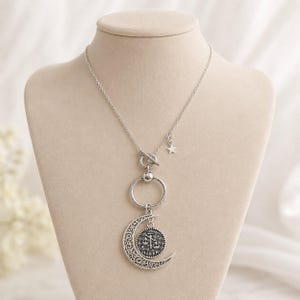 Crescent Moon Zodiac Sign Necklace, Silver - 20 inch - - LadybugfeetDesigns -