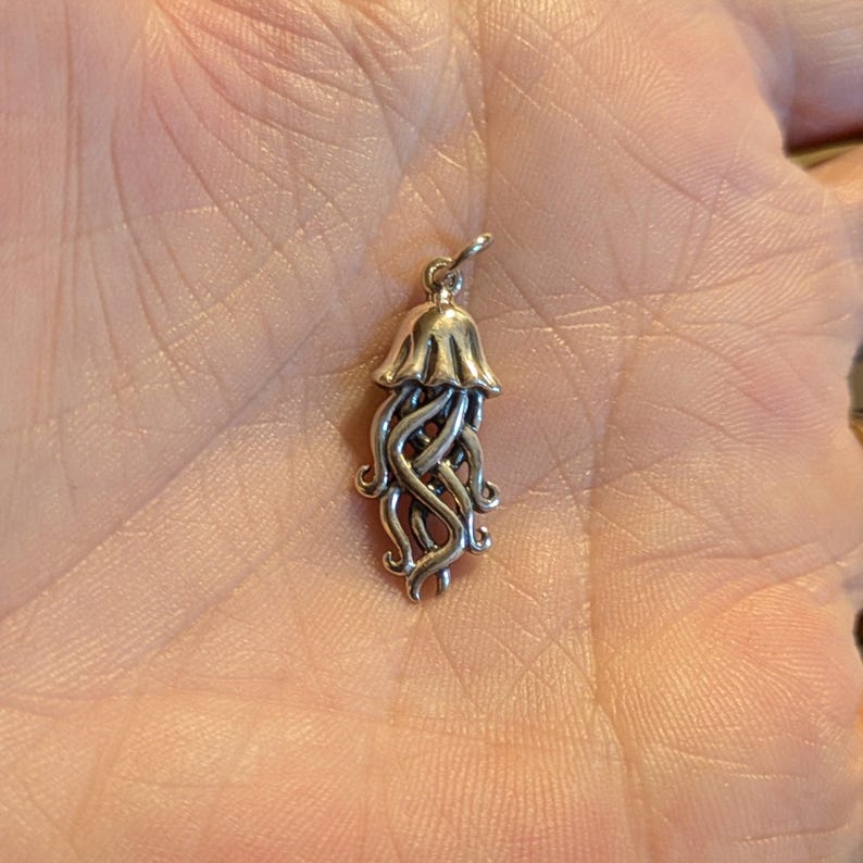 Jellyfish Pendant charm necklace, Sterling Silver - 22 inch - - LadybugfeetDesigns -