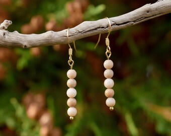 Pink Jasper Beaded Hook Earrings, Gold
