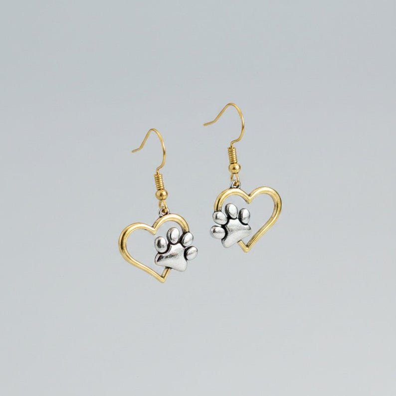 Dog/Cat Paw Print Earrings, Gold - - LadybugfeetDesigns -